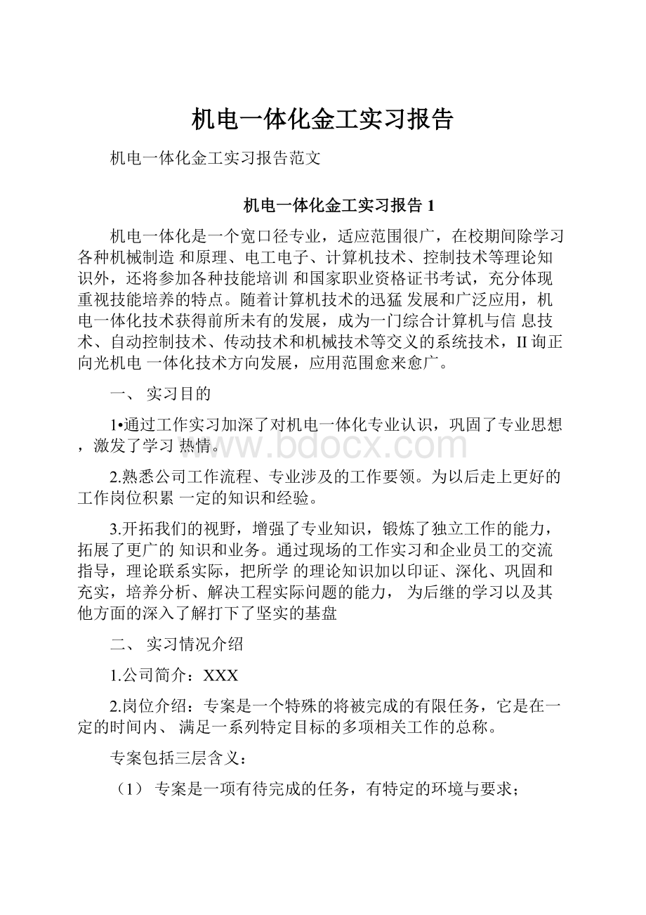 机电一体化金工实习报告.docx