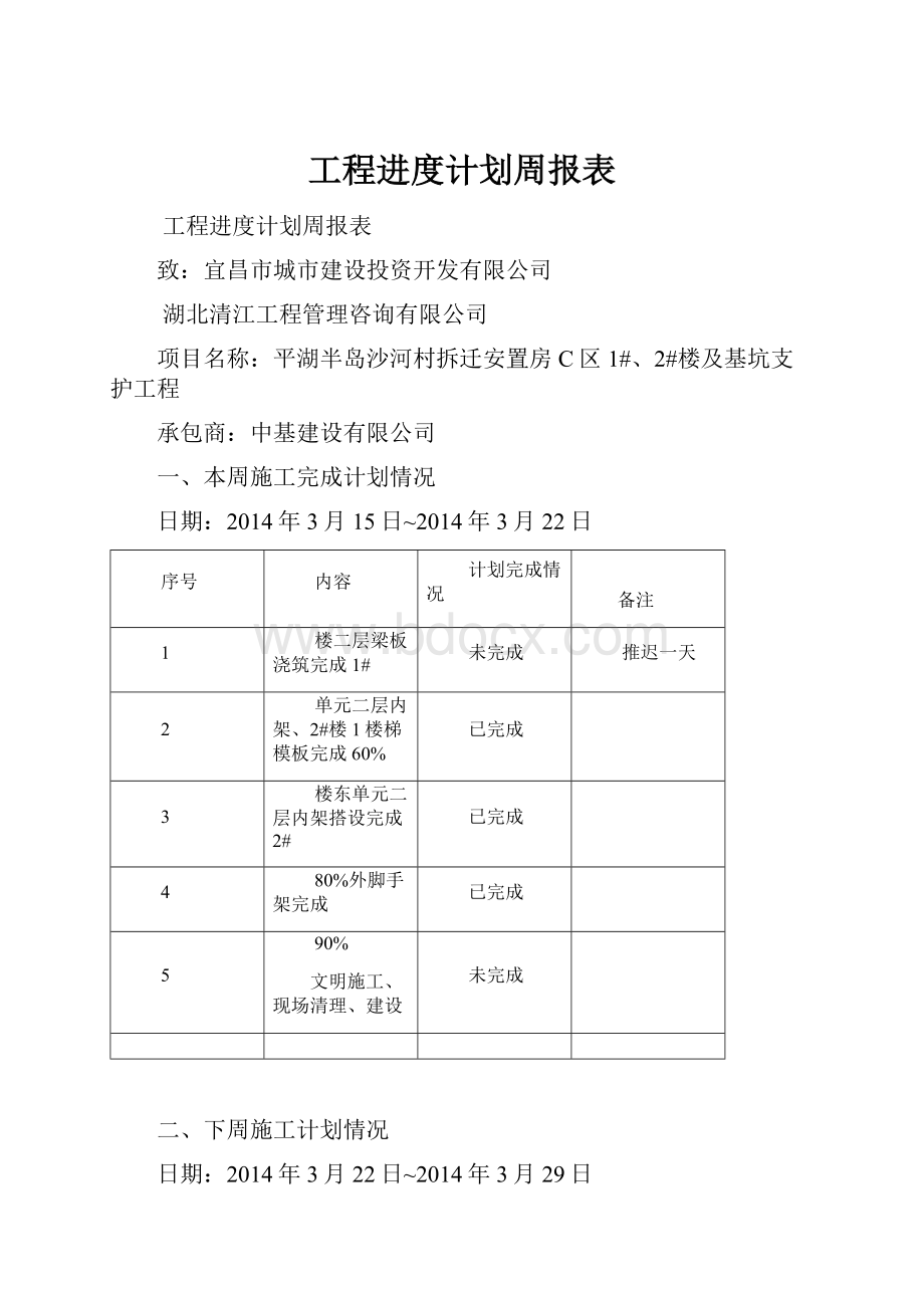 工程进度计划周报表.docx