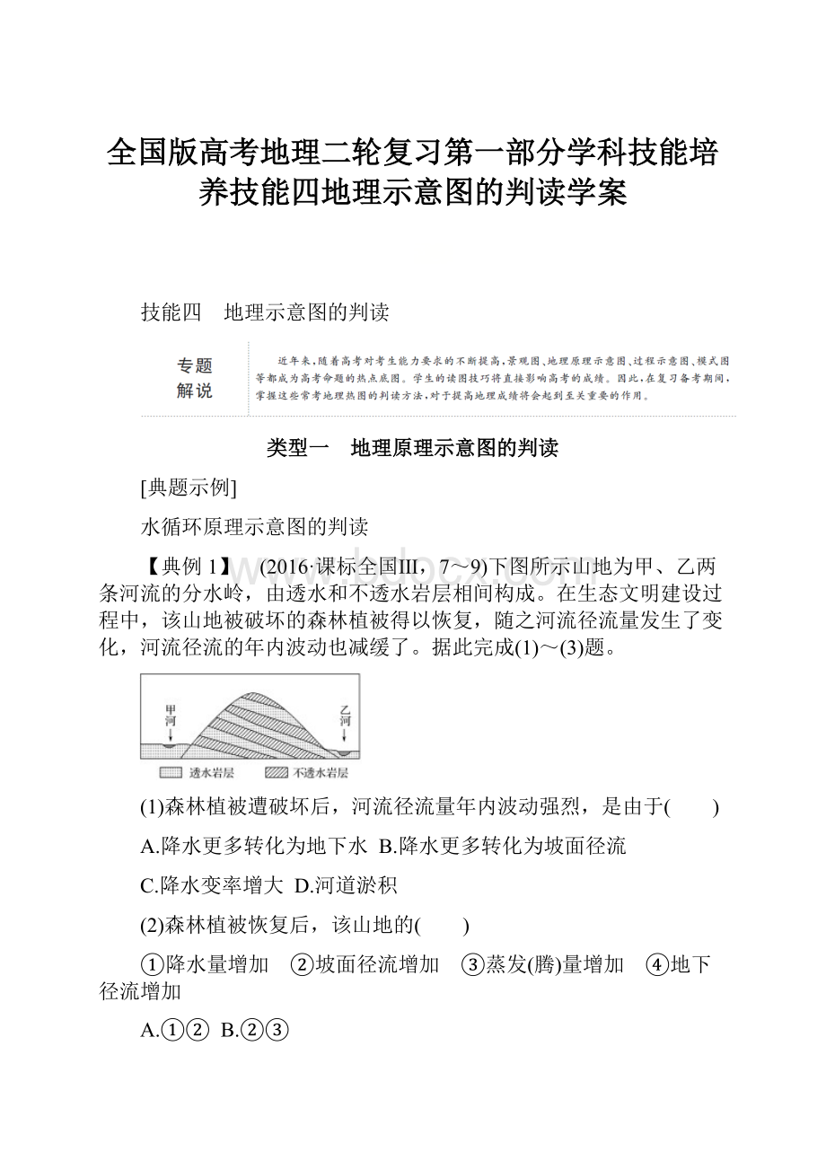 全国版高考地理二轮复习第一部分学科技能培养技能四地理示意图的判读学案.docx