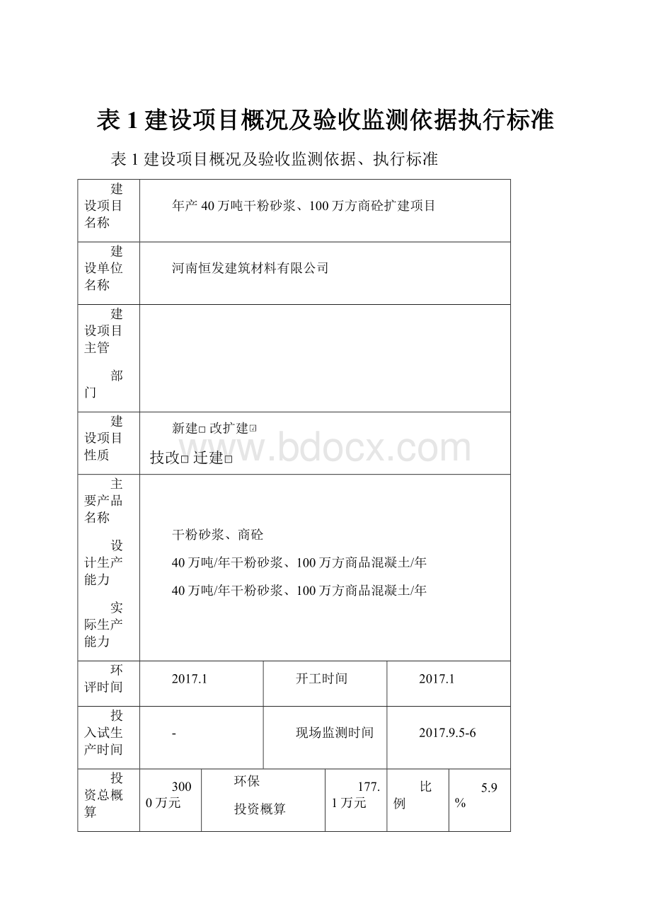 表1建设项目概况及验收监测依据执行标准.docx