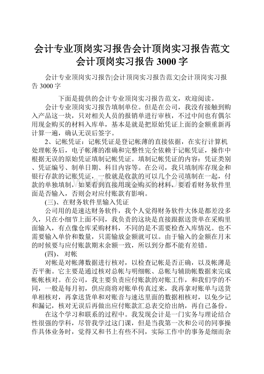 会计专业顶岗实习报告会计顶岗实习报告范文会计顶岗实习报告3000字.docx