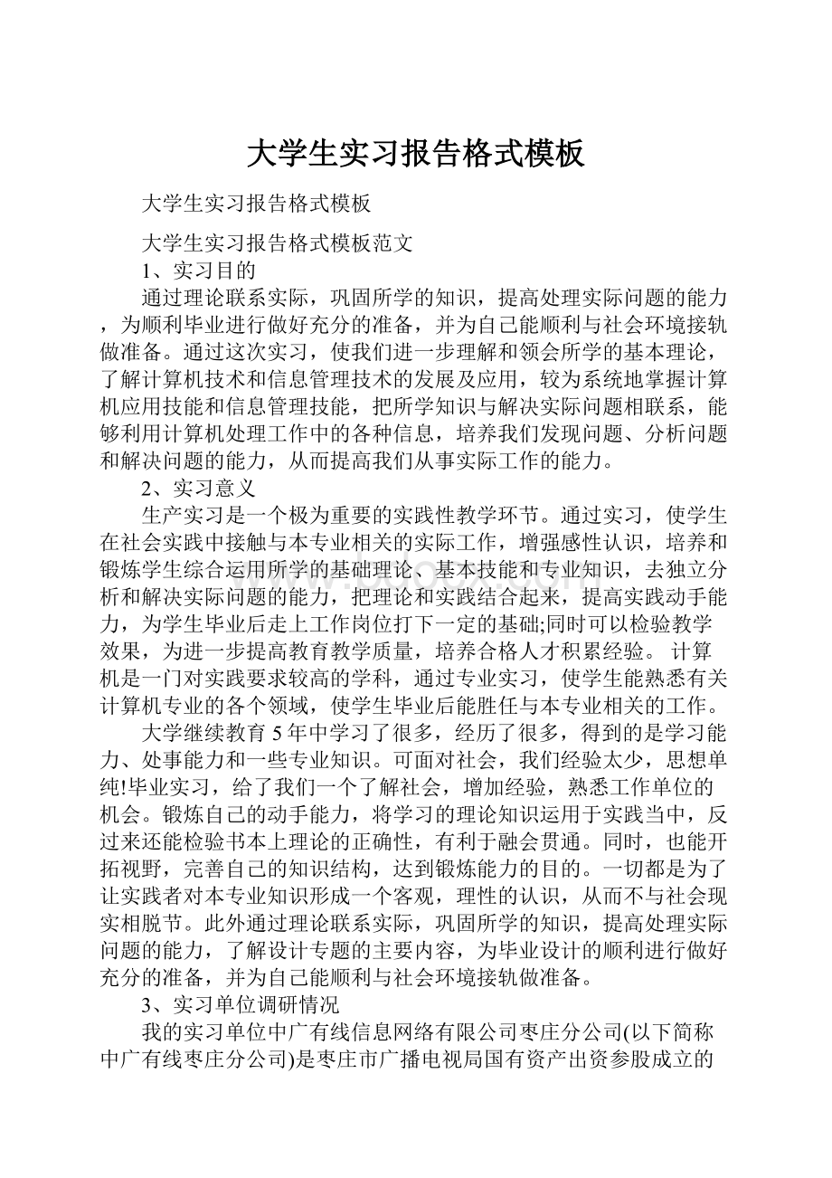 大学生实习报告格式模板.docx