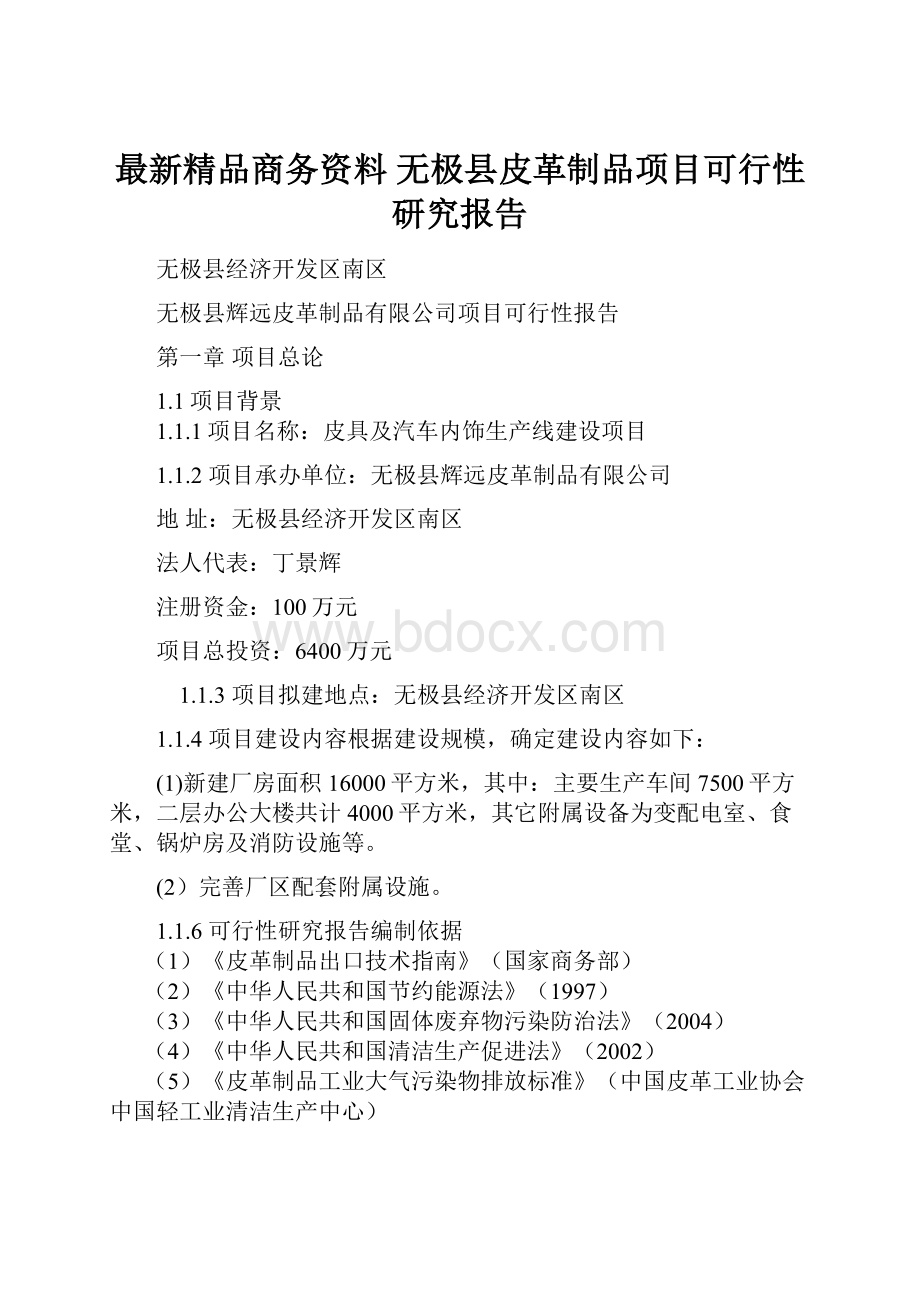 最新精品商务资料 无极县皮革制品项目可行性研究报告.docx