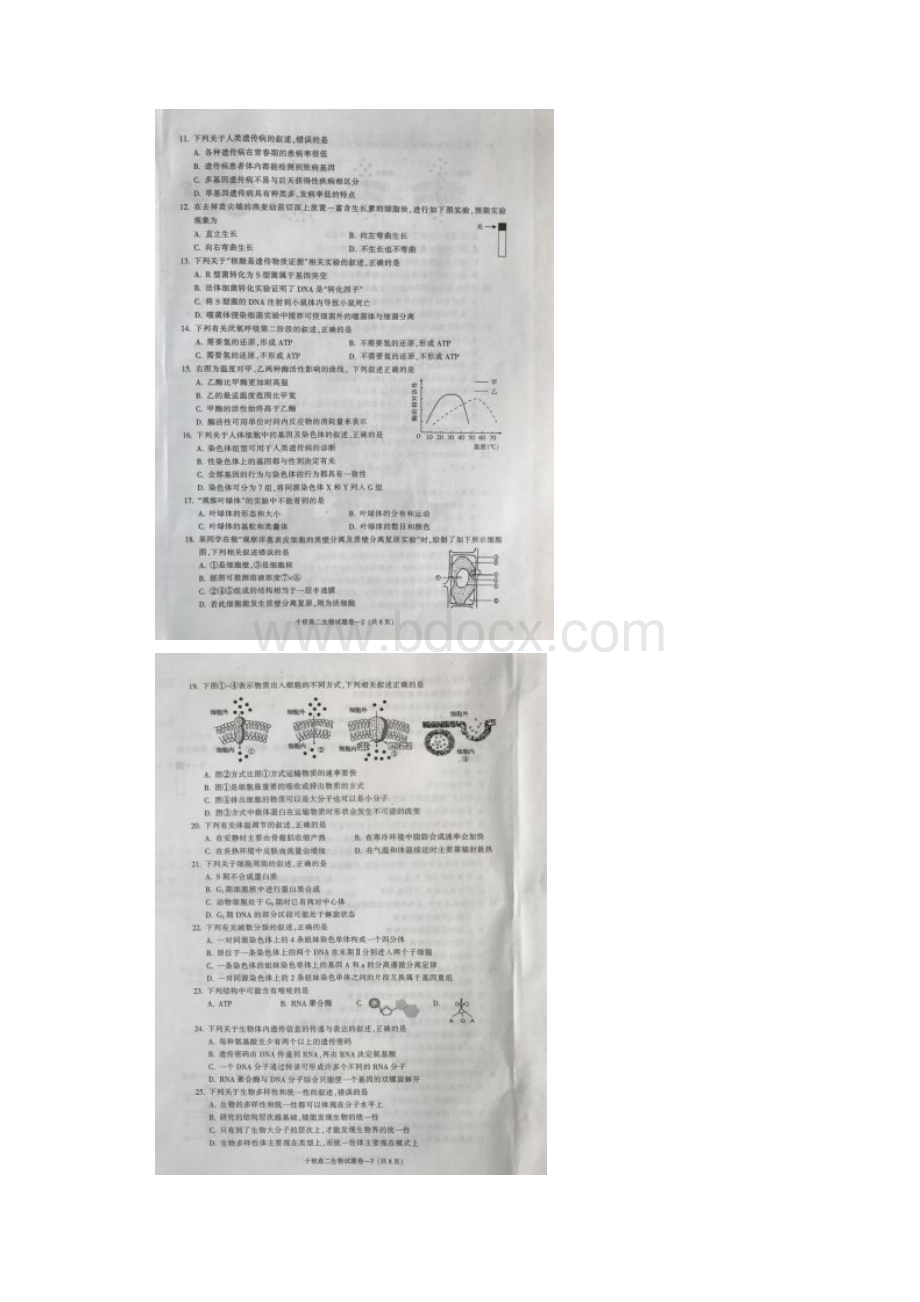 学年浙江省金华十校高二上学期期末调研考试生物试题扫描版.docx_第2页