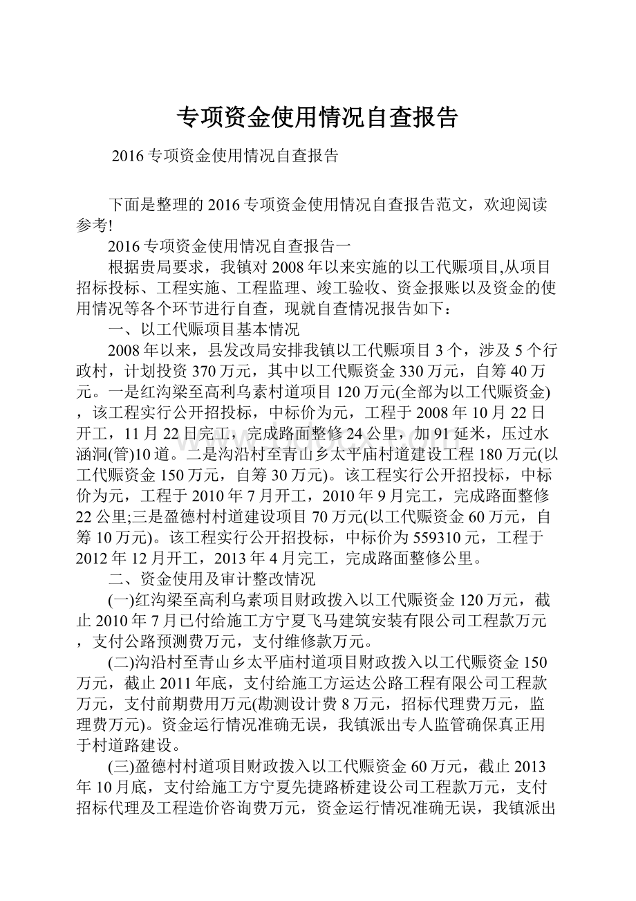 专项资金使用情况自查报告.docx