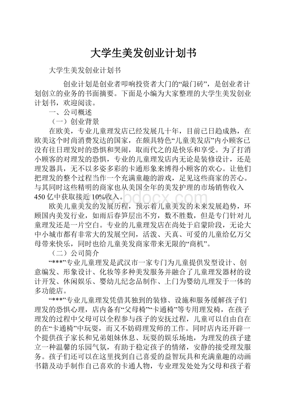 大学生美发创业计划书.docx