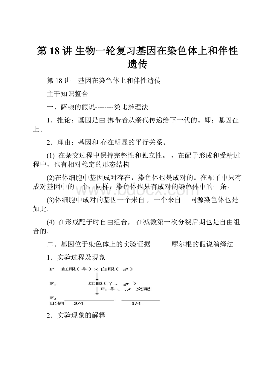 第 18 讲 生物一轮复习基因在染色体上和伴性遗传.docx_第1页