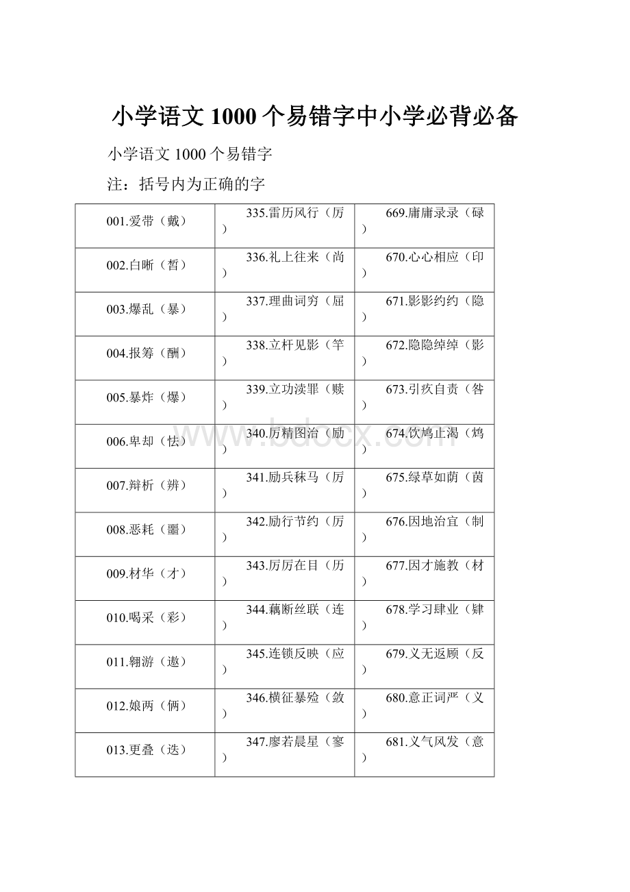 小学语文1000个易错字中小学必背必备.docx