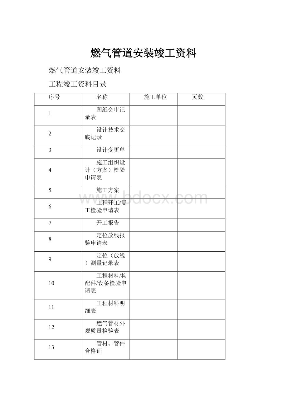 燃气管道安装竣工资料.docx