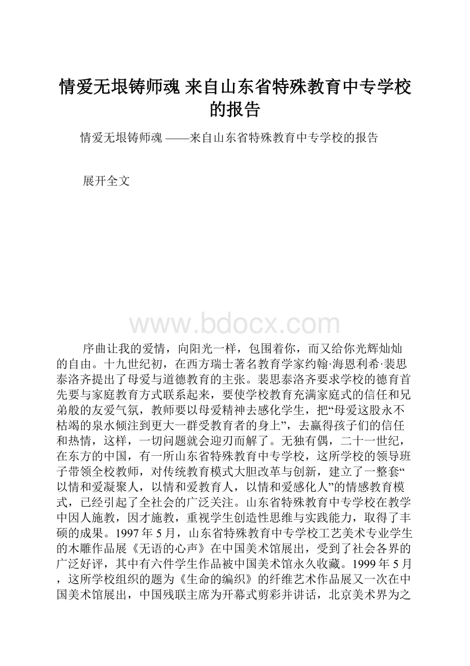 情爱无垠铸师魂 来自山东省特殊教育中专学校的报告.docx