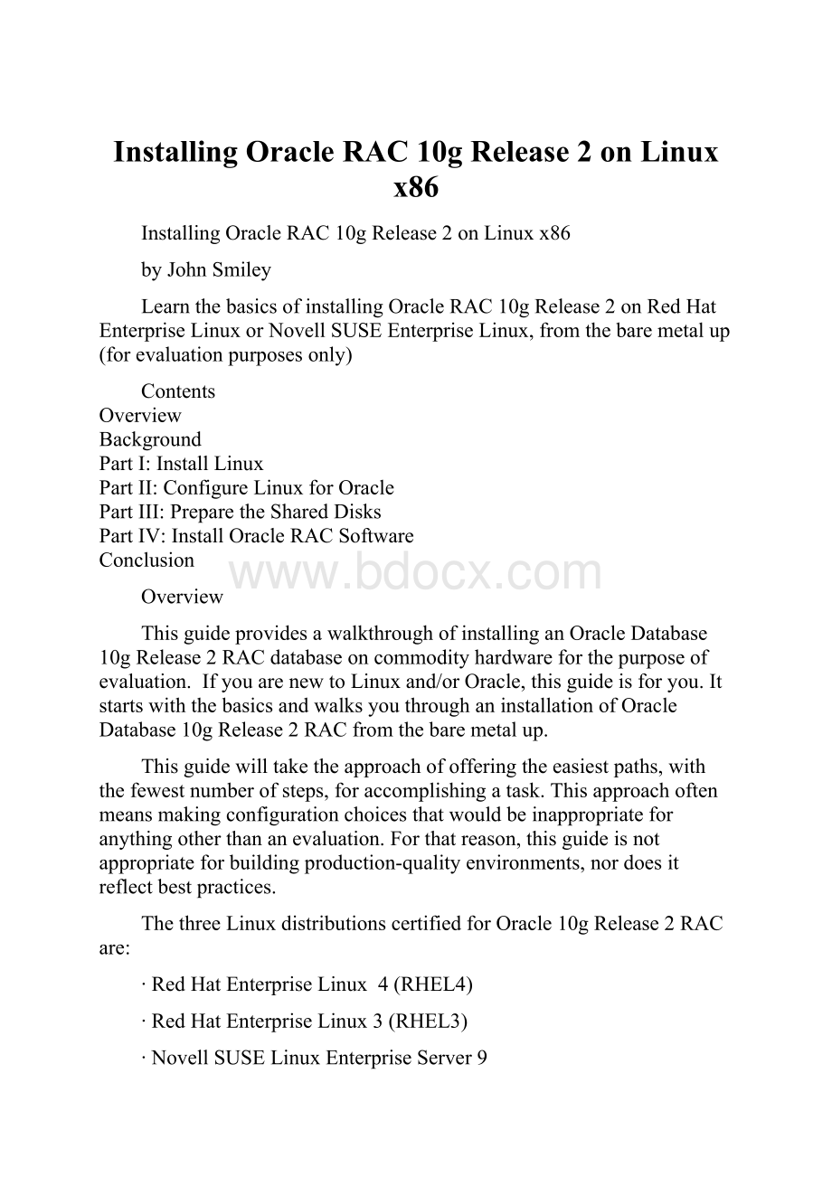 Installing Oracle RAC 10g Release 2 on Linux x86.docx_第1页
