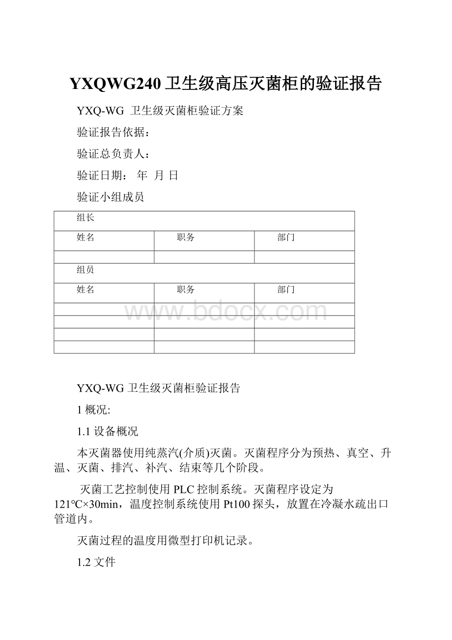 YXQWG240卫生级高压灭菌柜的验证报告.docx