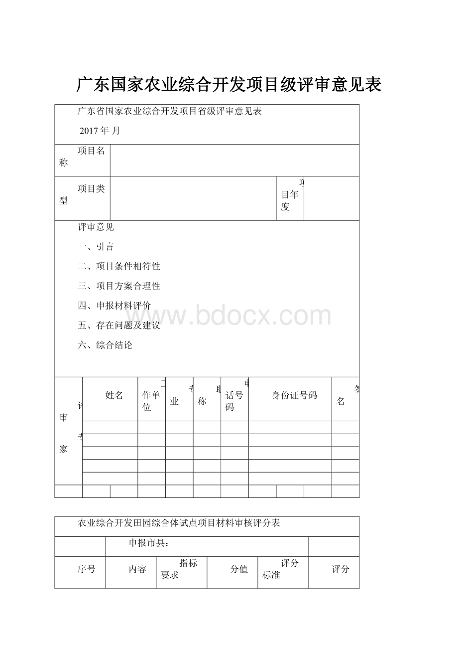 广东国家农业综合开发项目级评审意见表.docx