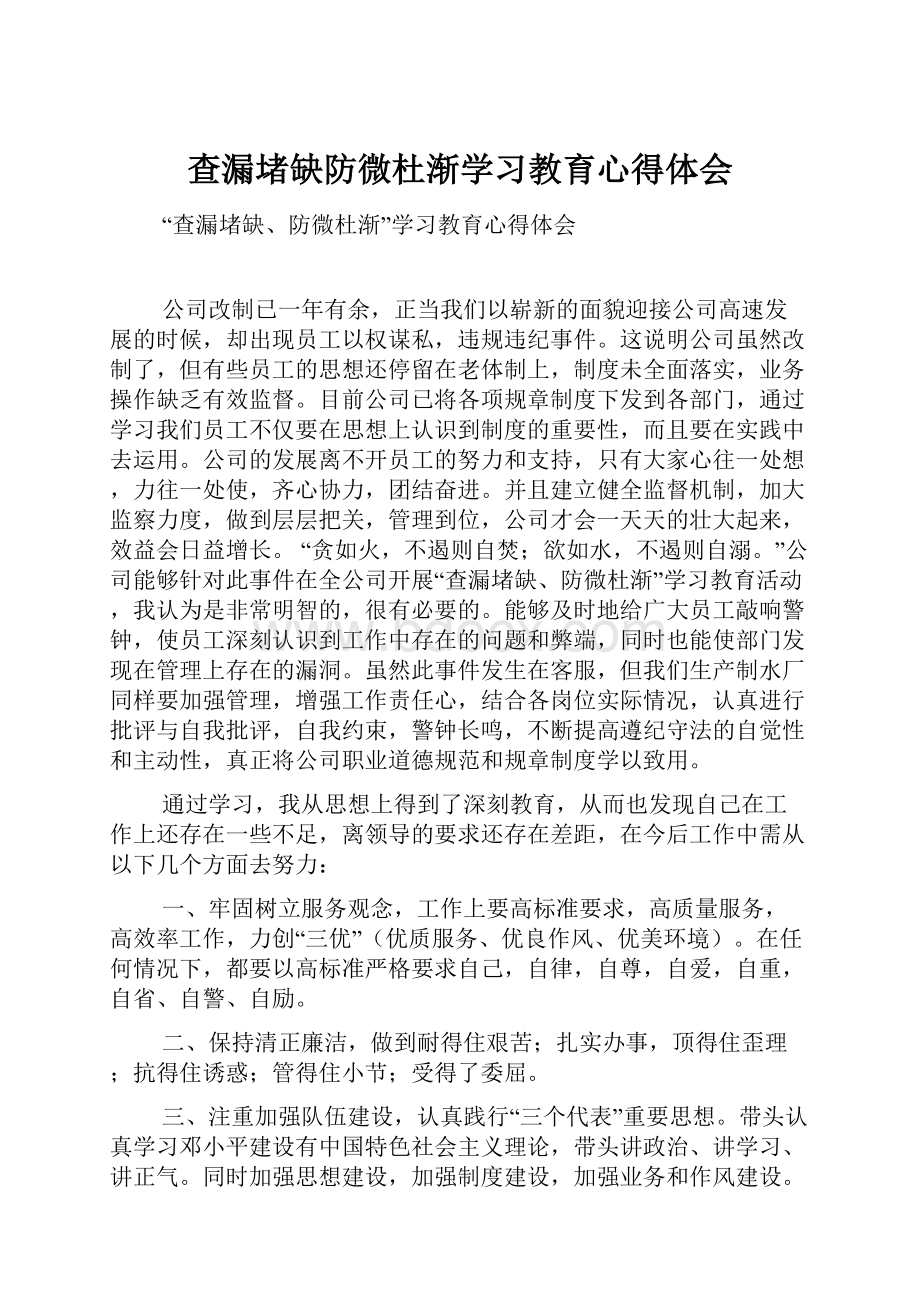 查漏堵缺防微杜渐学习教育心得体会.docx