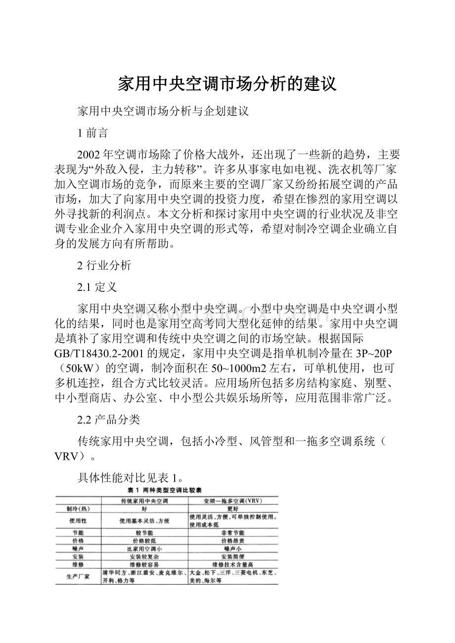 家用中央空调市场分析的建议.docx