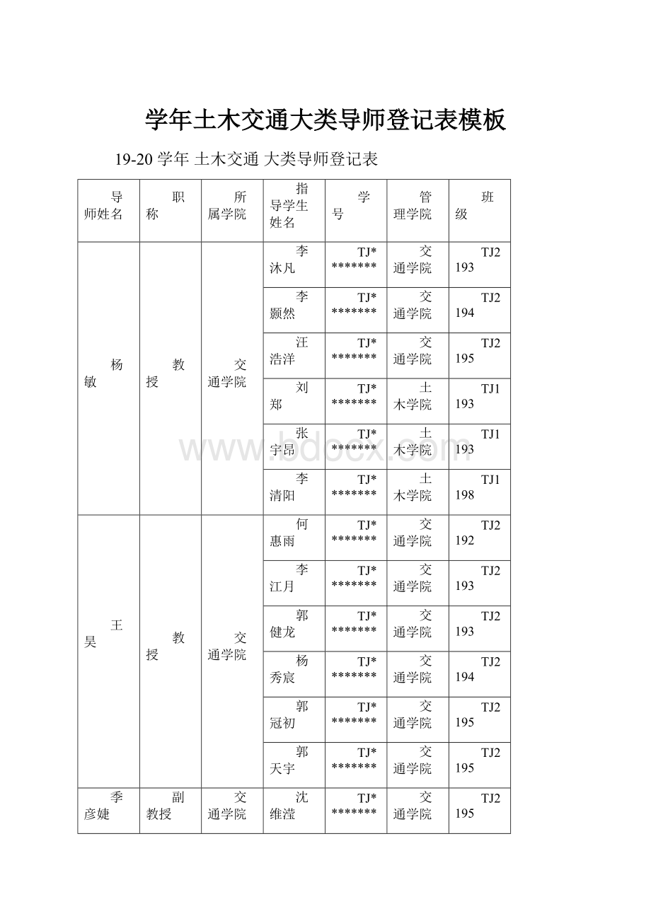 学年土木交通大类导师登记表模板.docx