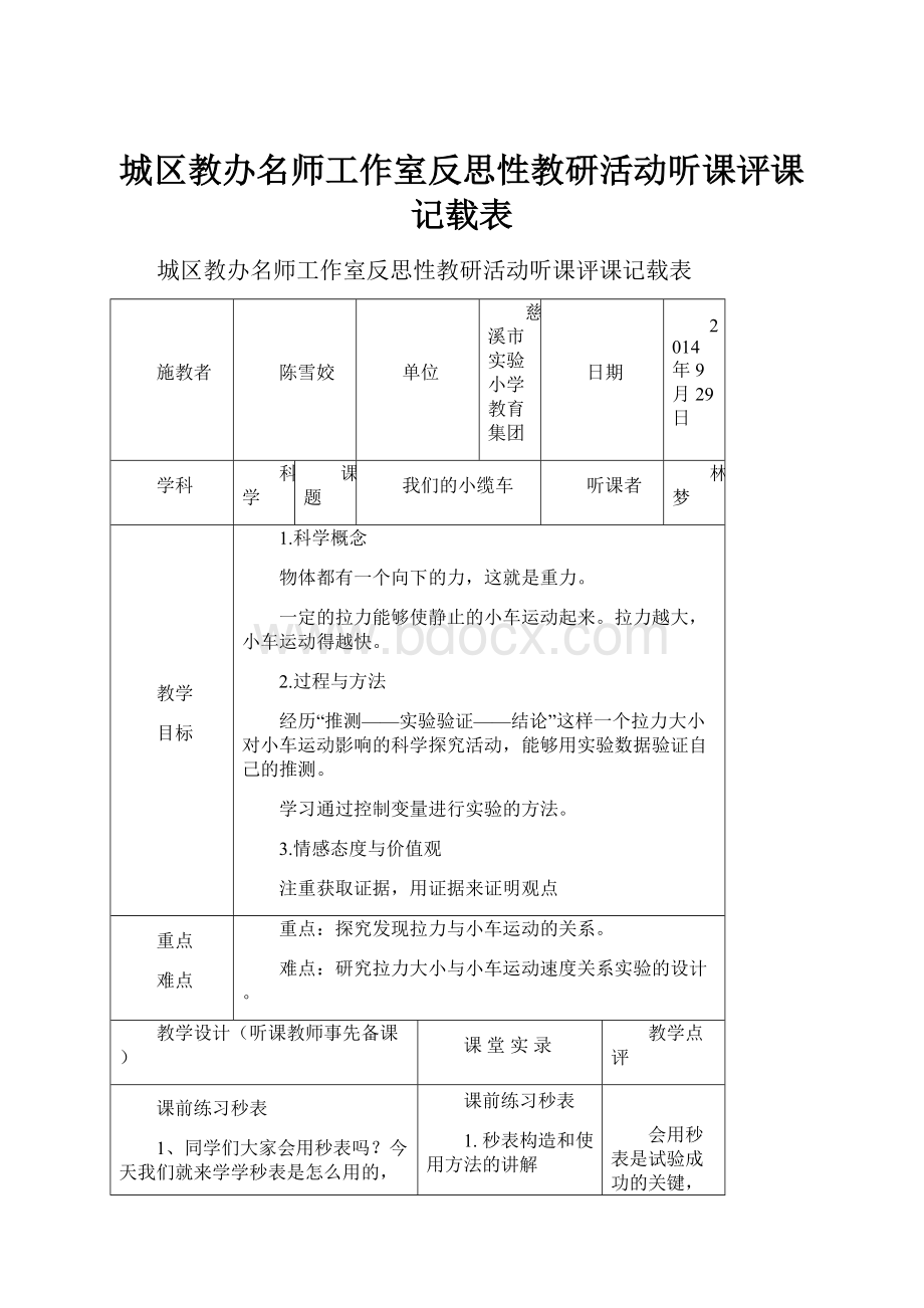 城区教办名师工作室反思性教研活动听课评课记载表.docx