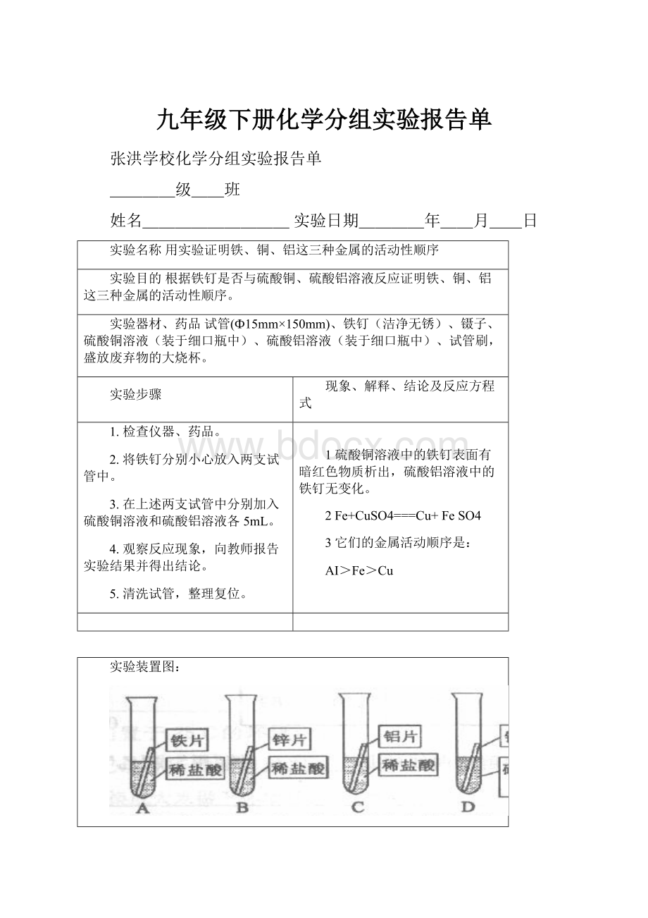 九年级下册化学分组实验报告单.docx_第1页