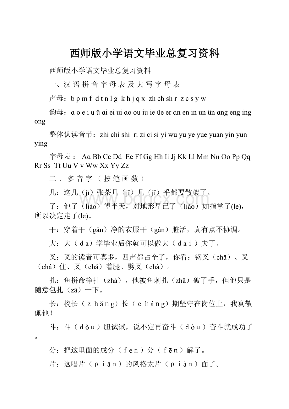 西师版小学语文毕业总复习资料.docx