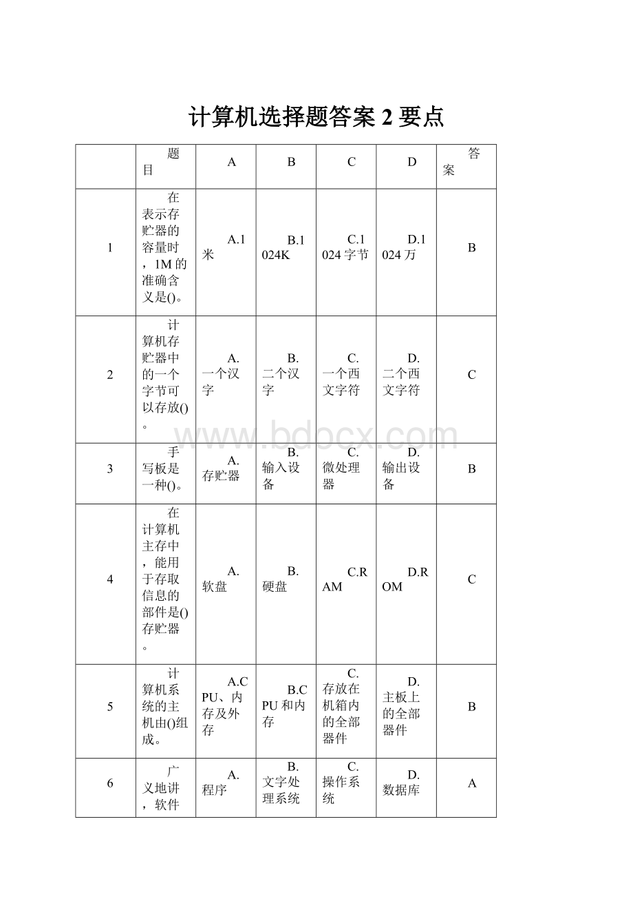 计算机选择题答案 2要点.docx