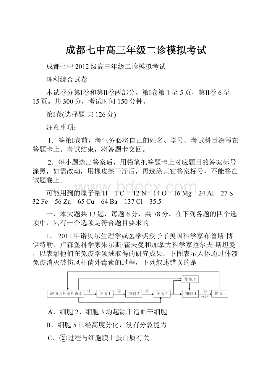 成都七中高三年级二诊模拟考试.docx