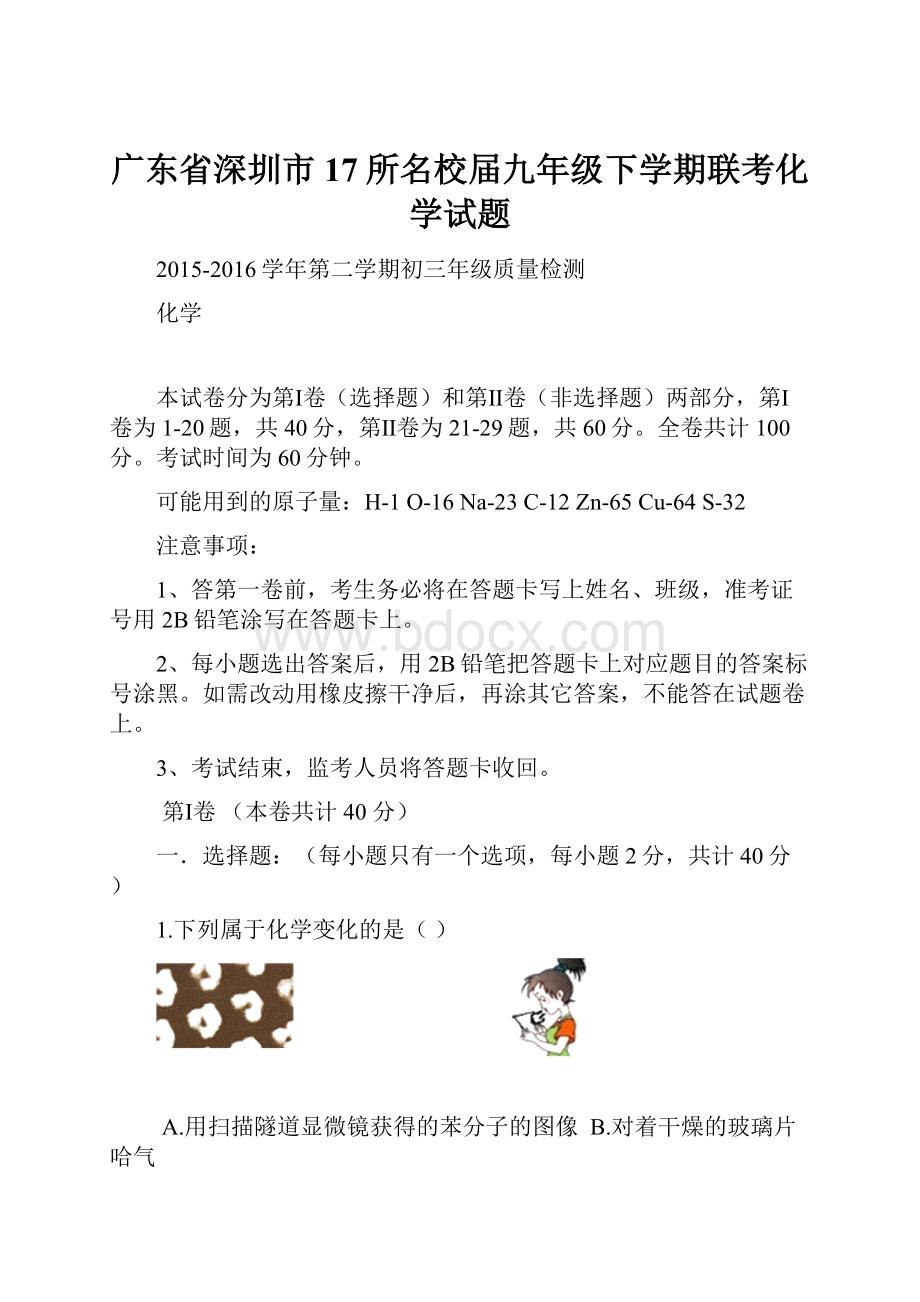 广东省深圳市17所名校届九年级下学期联考化学试题.docx