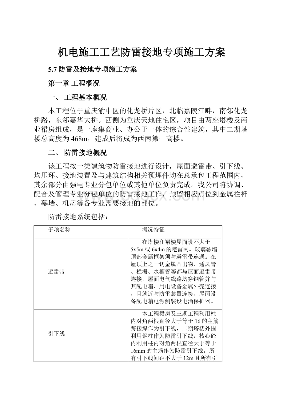 机电施工工艺防雷接地专项施工方案.docx