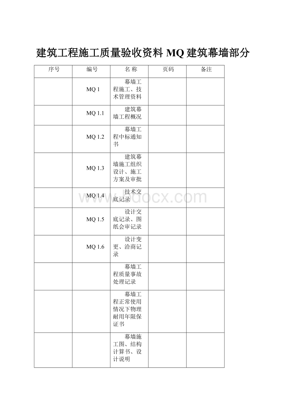 建筑工程施工质量验收资料MQ建筑幕墙部分.docx