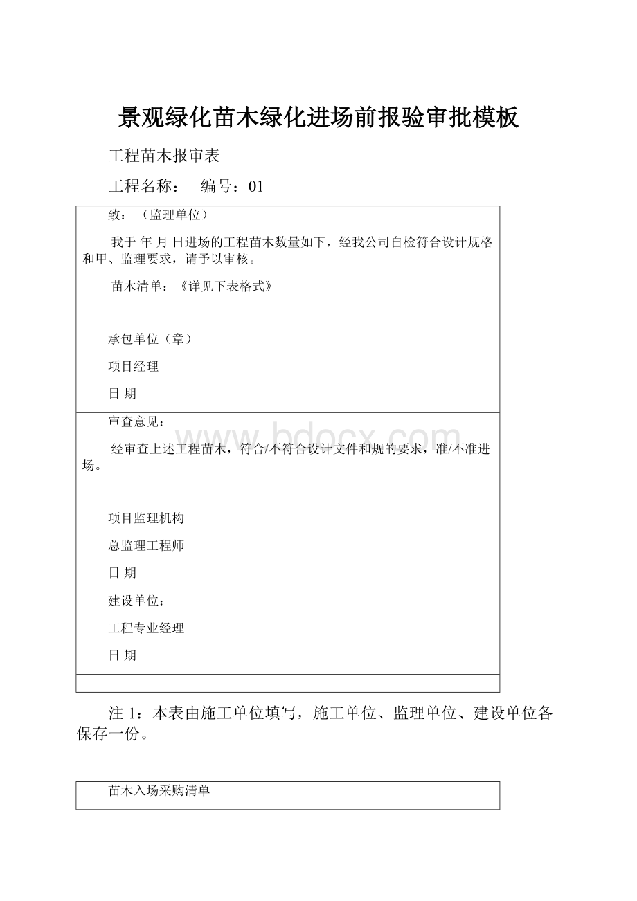 景观绿化苗木绿化进场前报验审批模板.docx