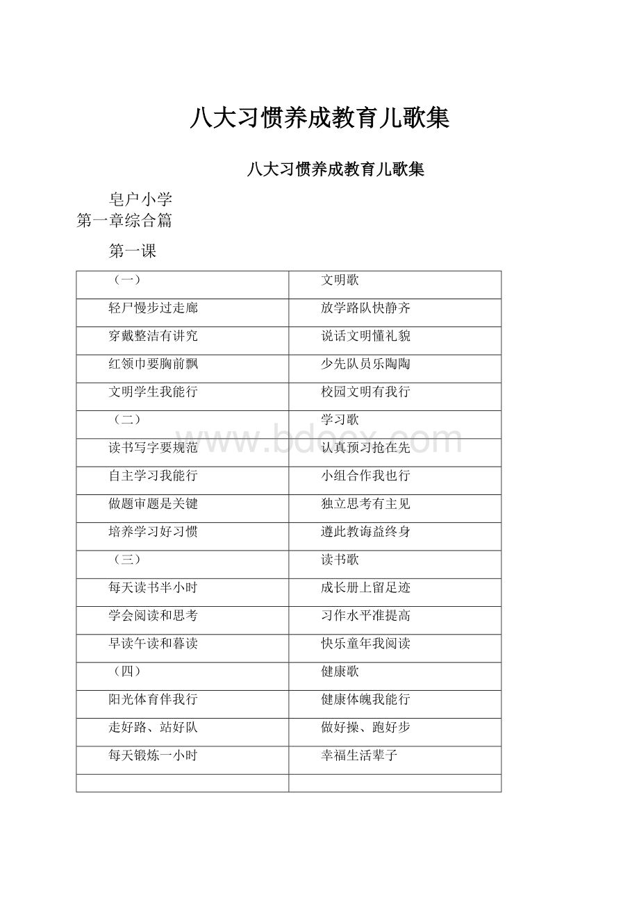 八大习惯养成教育儿歌集.docx