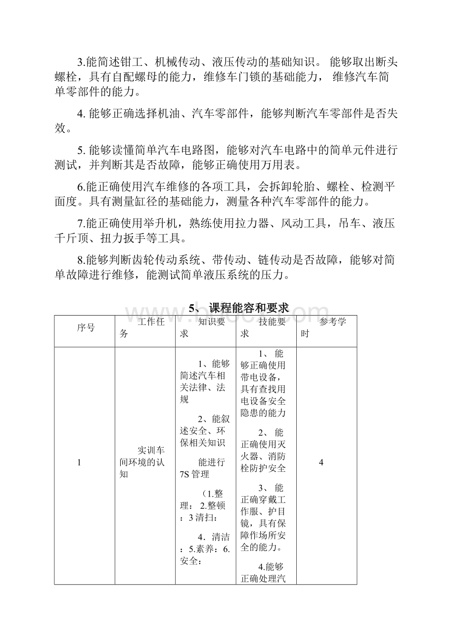 汽车维修基础课程教学大纲.docx_第3页