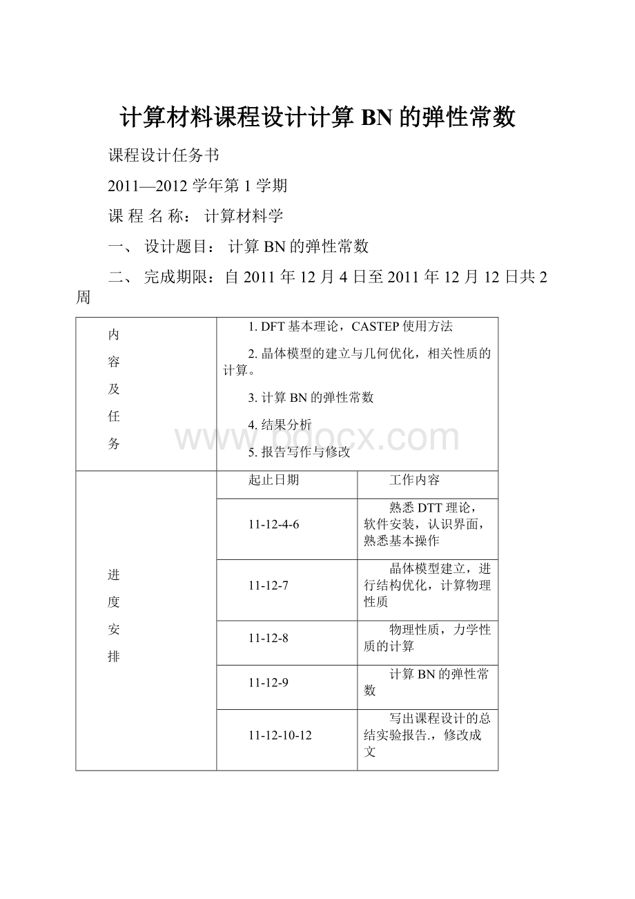 计算材料课程设计计算BN的弹性常数.docx