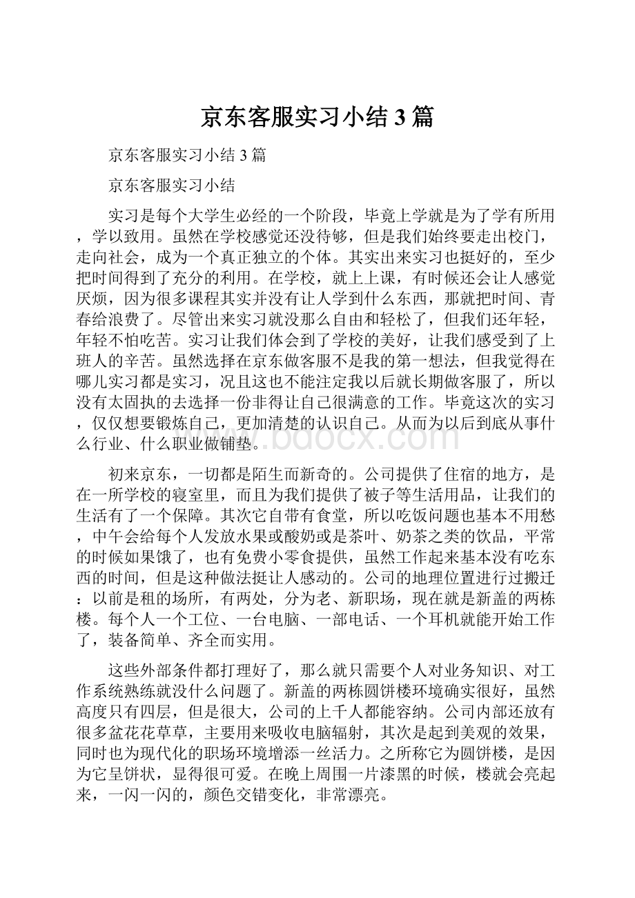 京东客服实习小结3篇.docx