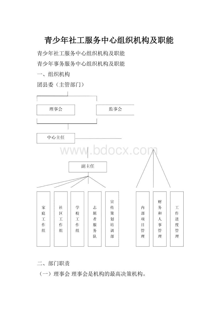 青少年社工服务中心组织机构及职能.docx