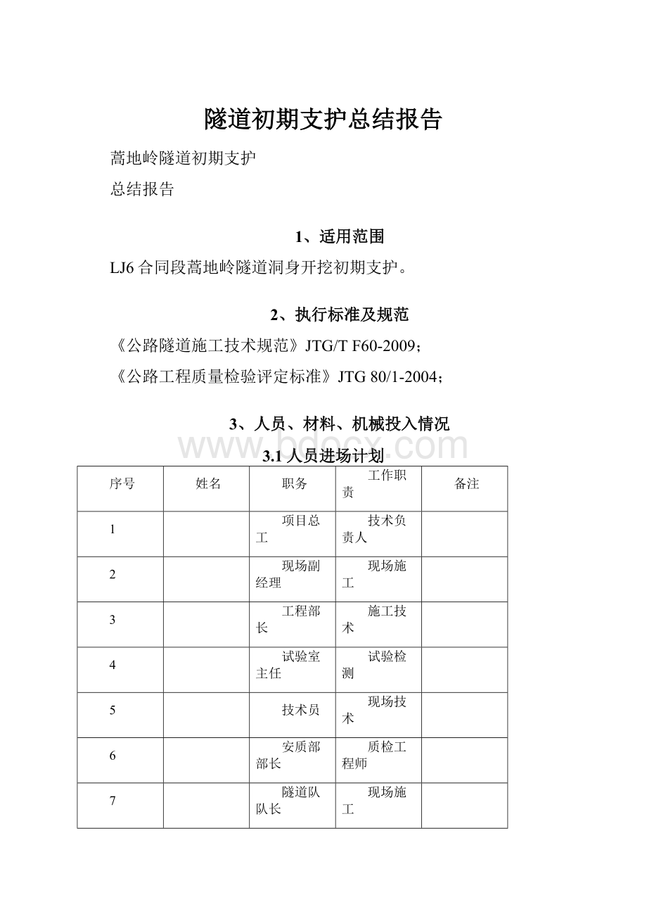 隧道初期支护总结报告.docx_第1页