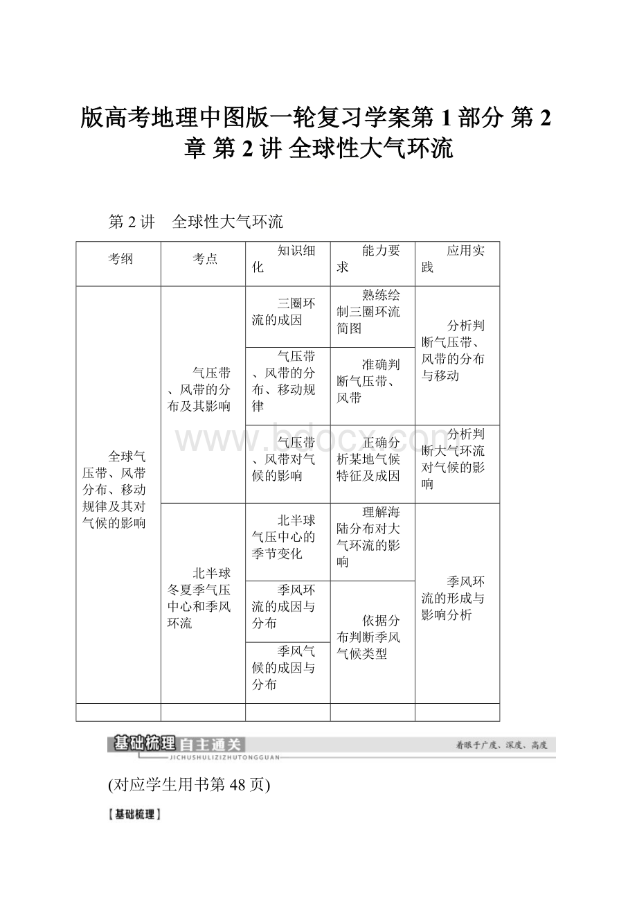 版高考地理中图版一轮复习学案第1部分 第2章 第2讲 全球性大气环流.docx