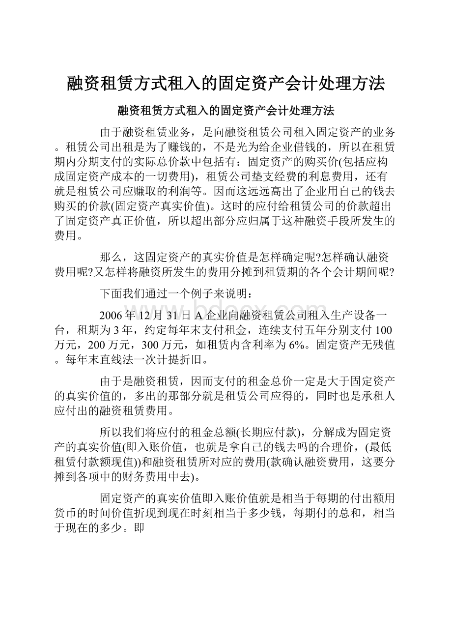 融资租赁方式租入的固定资产会计处理方法.docx