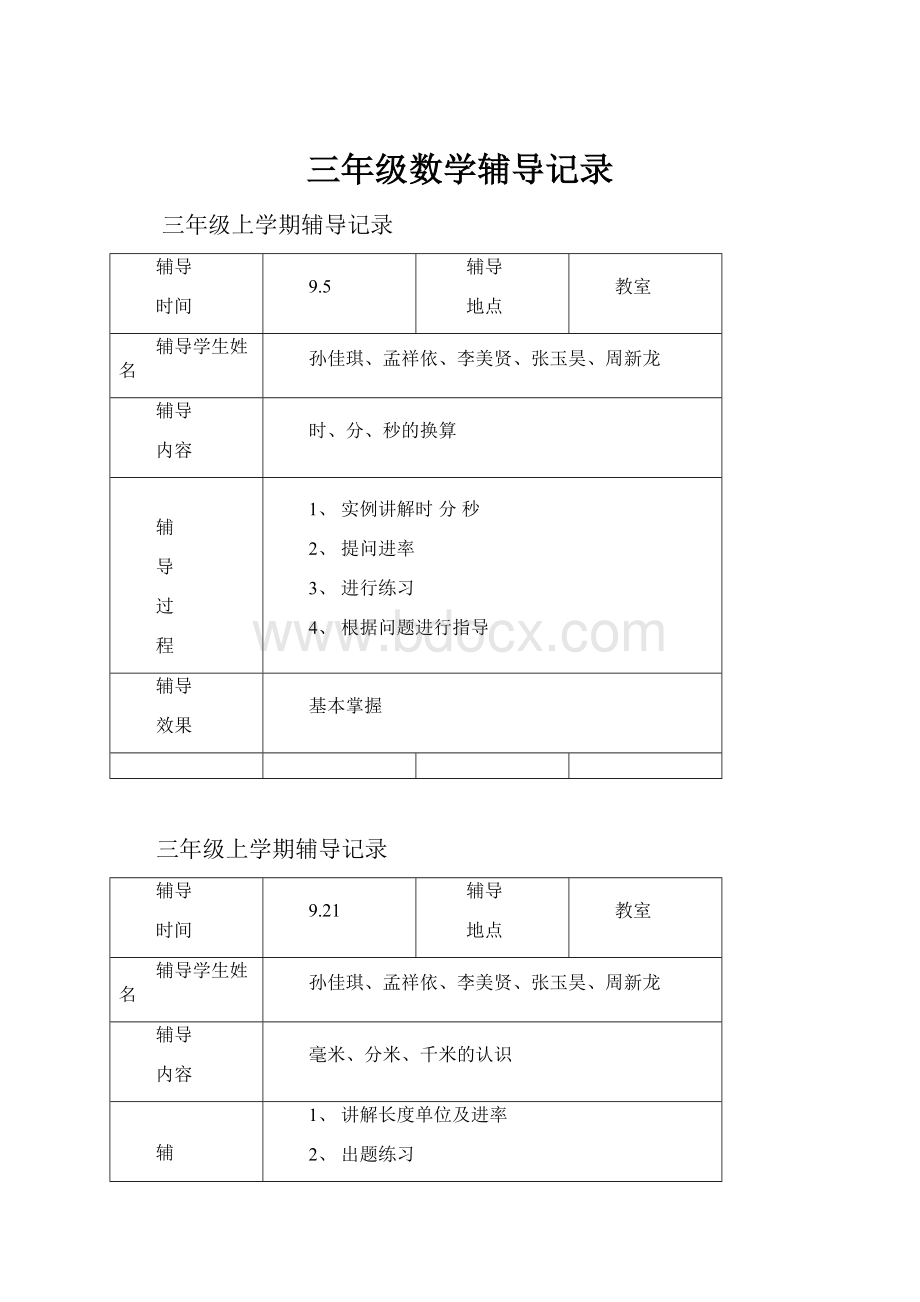 三年级数学辅导记录.docx