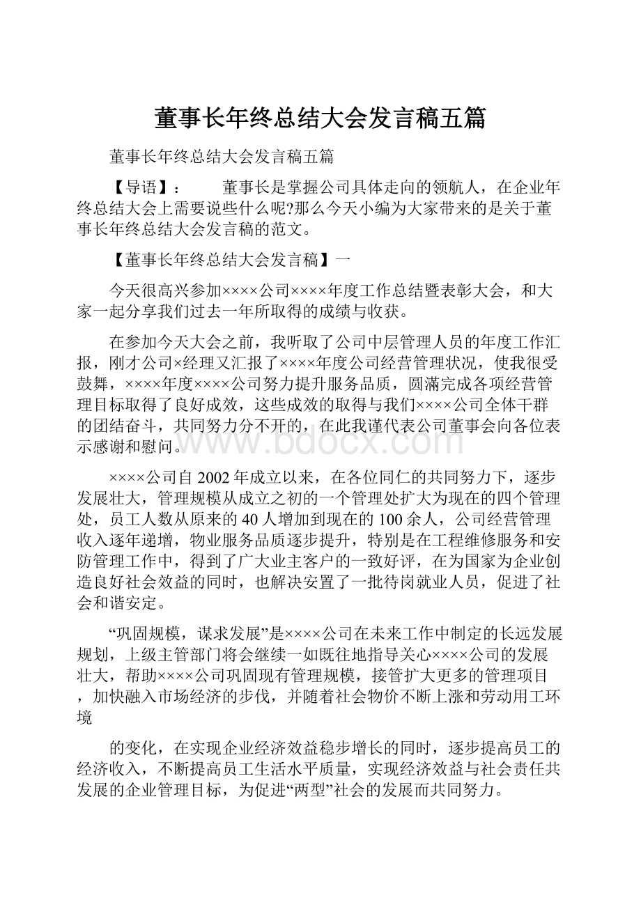 董事长年终总结大会发言稿五篇.docx