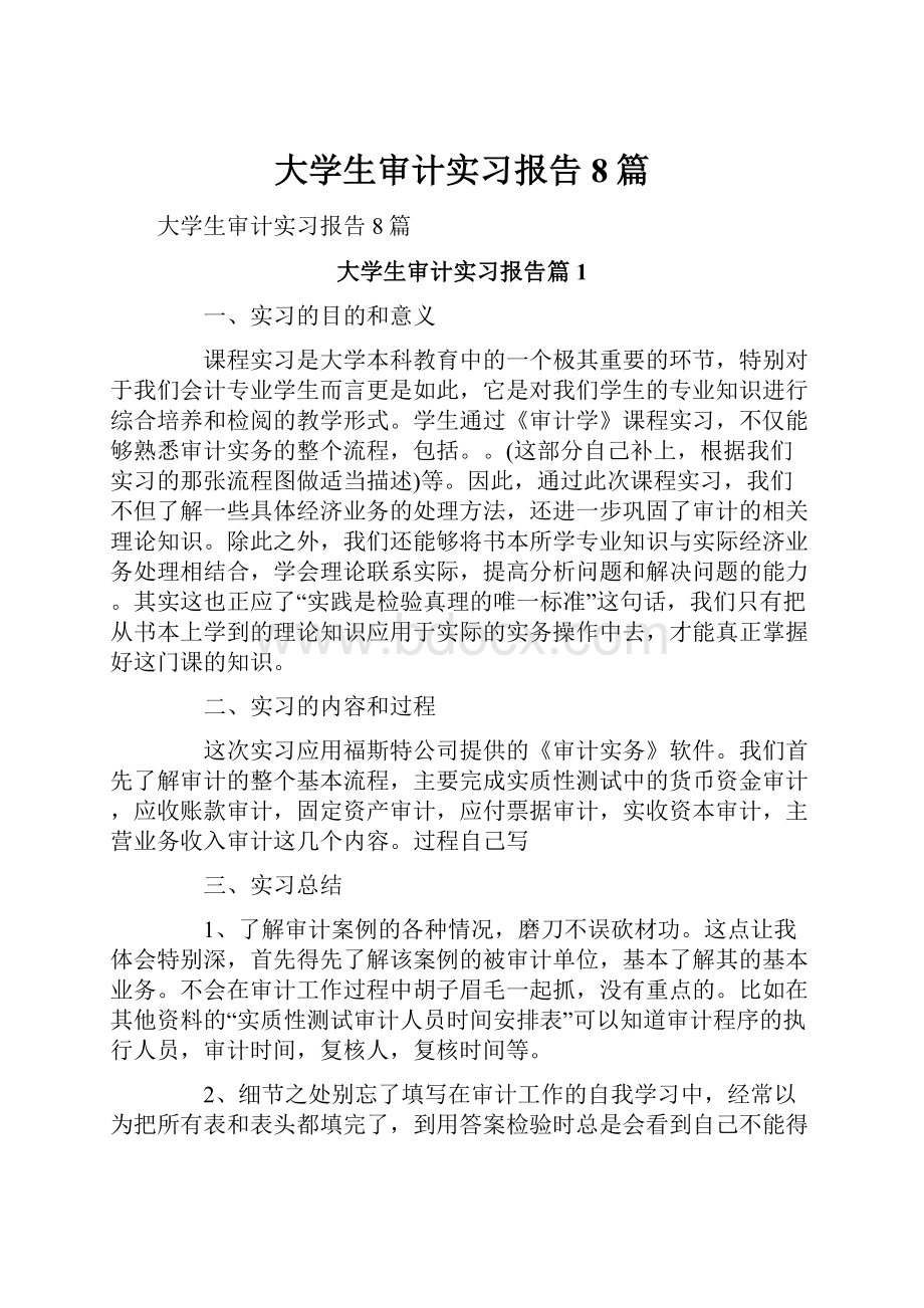 大学生审计实习报告8篇.docx