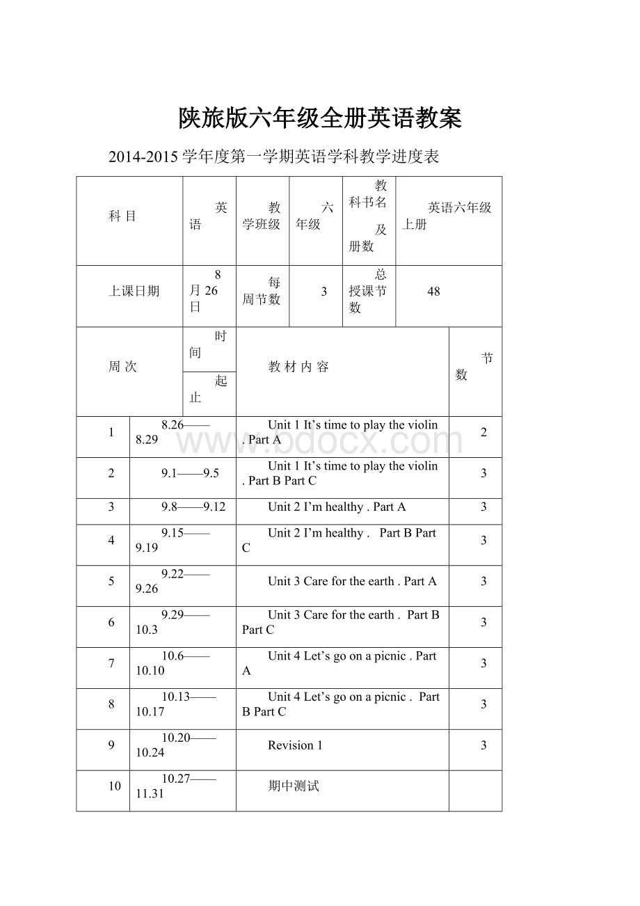 陕旅版六年级全册英语教案.docx_第1页