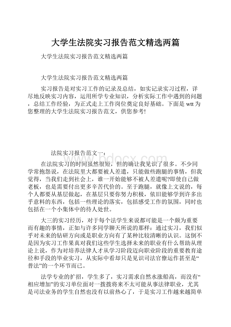 大学生法院实习报告范文精选两篇.docx