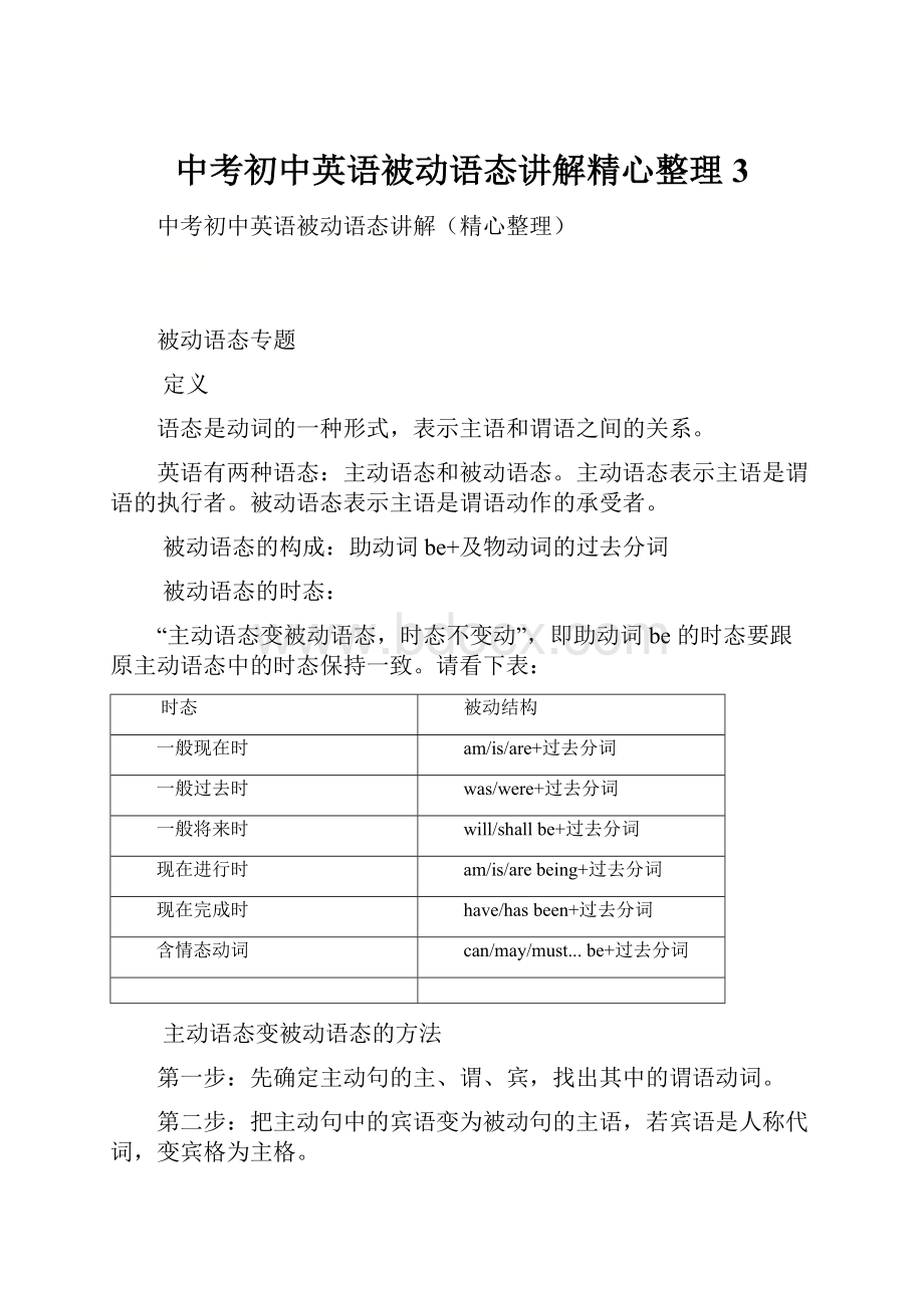 中考初中英语被动语态讲解精心整理 3.docx