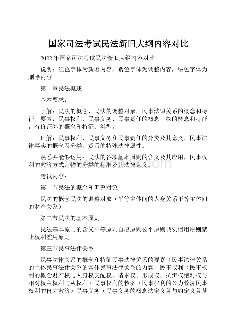 国家司法考试民法新旧大纲内容对比.docx