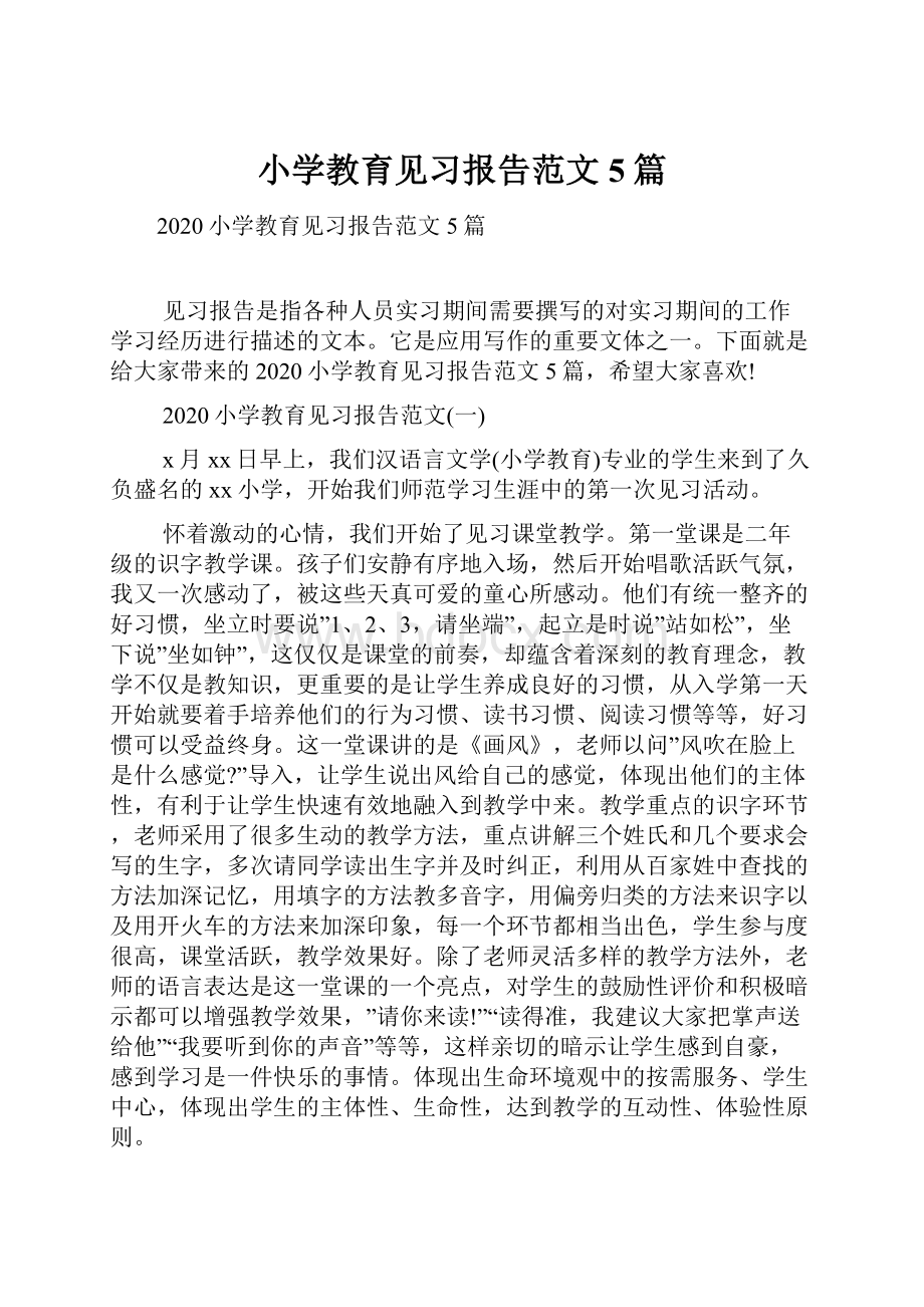 小学教育见习报告范文5篇.docx