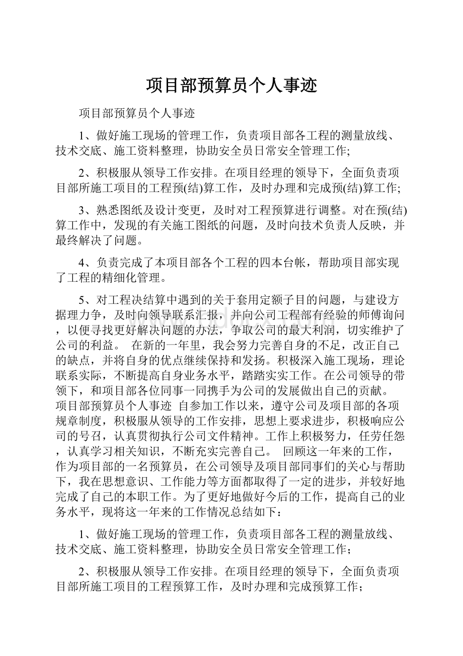 项目部预算员个人事迹.docx