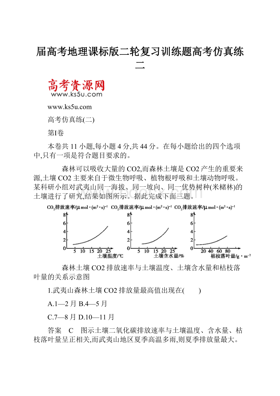 届高考地理课标版二轮复习训练题高考仿真练二.docx