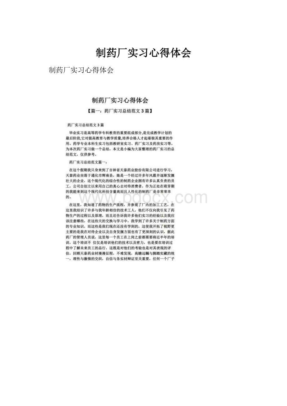 制药厂实习心得体会.docx_第1页