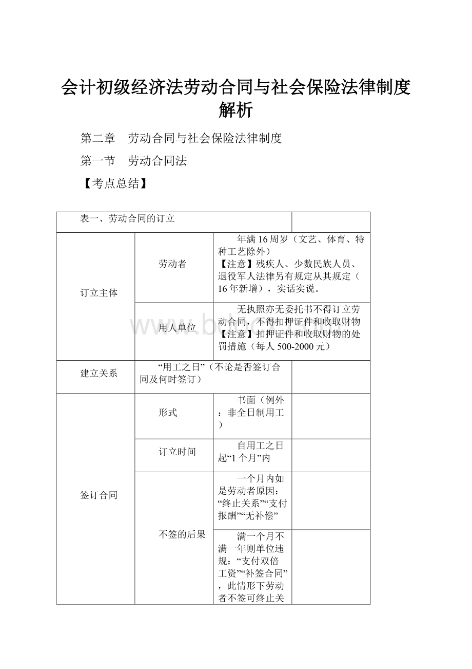 会计初级经济法劳动合同与社会保险法律制度解析.docx_第1页