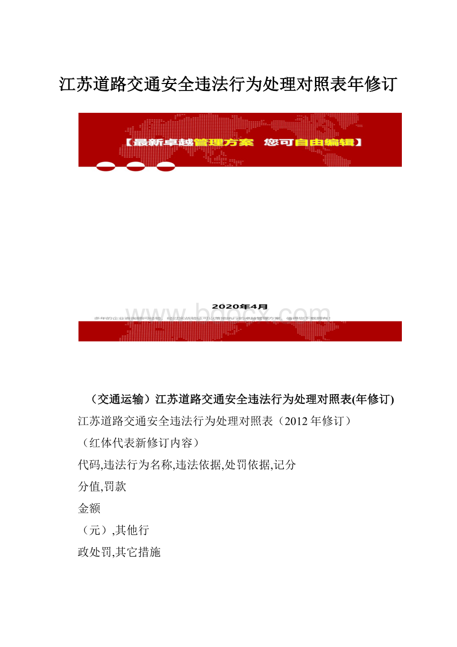 江苏道路交通安全违法行为处理对照表年修订.docx